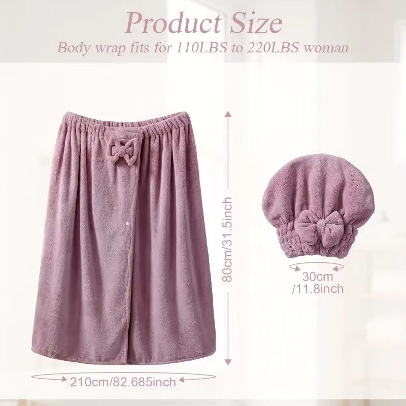 CH CACILLO Bademantel-Kleid in Übergröße mit Haarhandtuch, saugfähiges Wickel-Badekleid aus Korallen-Fleece in Purple - Bild 3