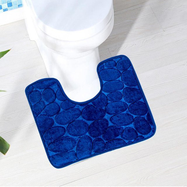 Yiran Furniture U-förmige Toilettenmatte in Blau mit floralem Design, wasserdicht und rutschfest, B: 40 cm, T: 50 cm - Bild 1
