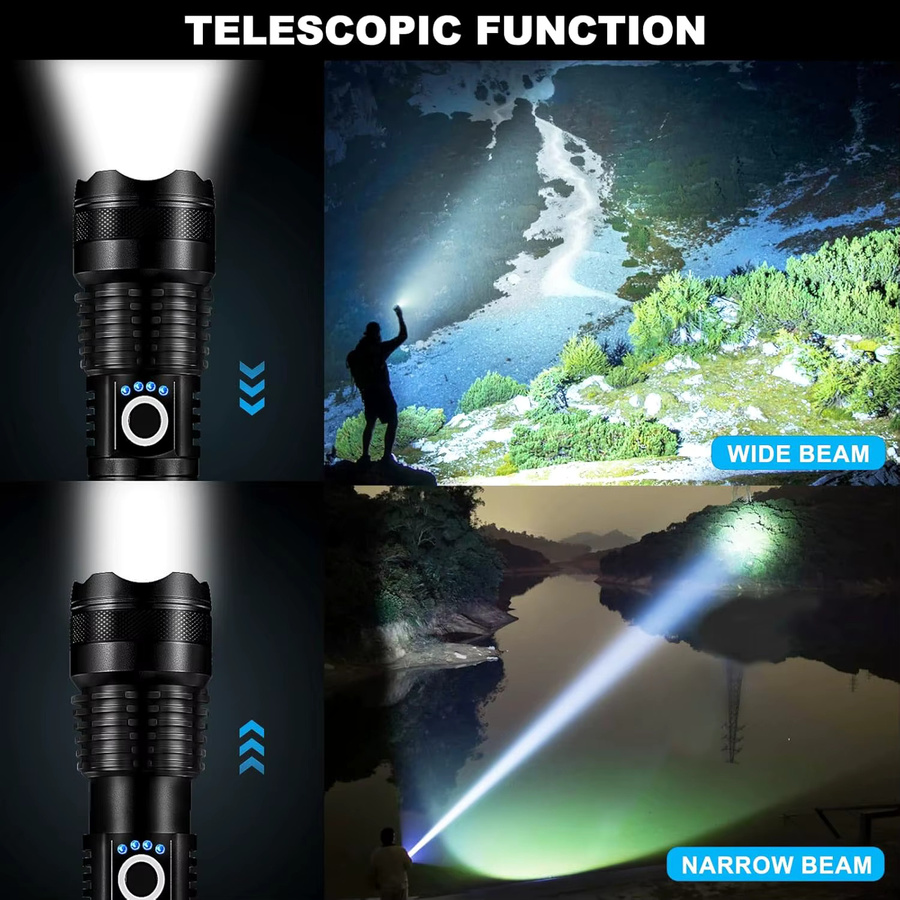 Mikenoon Taktische LED-Taschenlampe aus Aluminiumlegierung in Schwarz, wiederaufladbar für Outdoor und Camping - Bild 2