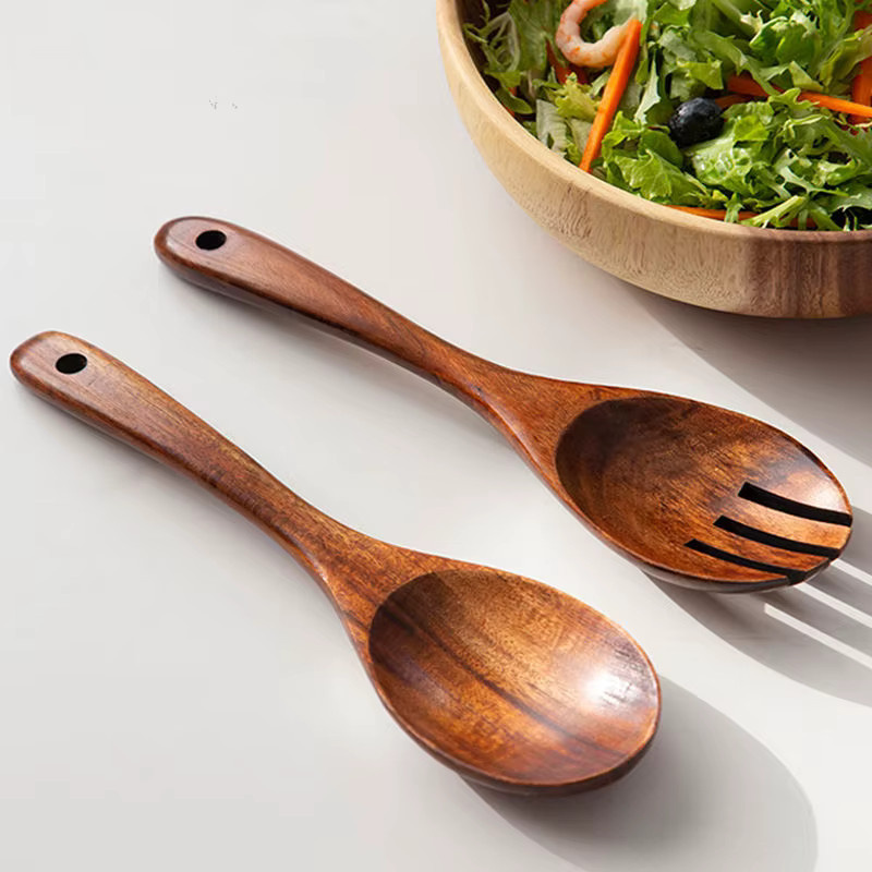 Uniturcky Akazienholz Salatbesteck Set aus Löffel und Gabel in Braun, Länge: 25,4 cm - Bild 2