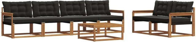 vidaXL 7-tlg. Outdoor-Sofagarnitur aus Akazienholz mit Textilene und Kissen, Schwarz/Natur - Bild 1
