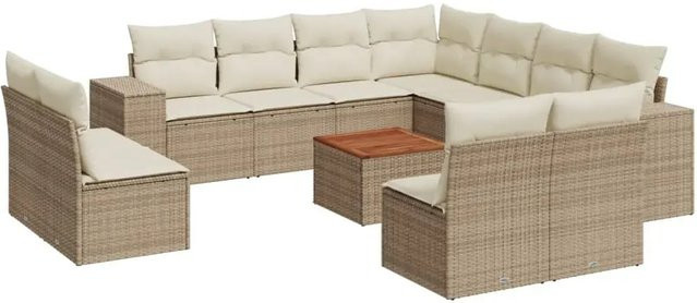 vidaXL 12-tlg. Garten-Sofagarnitur in L-Form aus Polyrattan mit Kissen in Beige-Creme - Bild 1