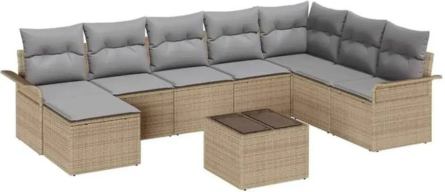 vidaXL 9-teiliges Garten-Sofa-Set aus Poly Rattan in Schwarz mit Kissen und Tisch im L-Shape Design - Bild 1