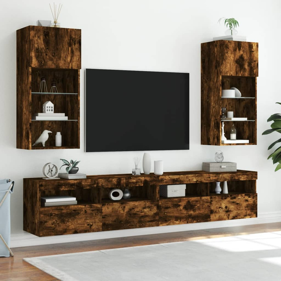 vidaXL TV-Schränke mit LED-Beleuchtung, 2er-Set, Geräucherte Eiche, B/T/H: 40,5 x 30 x 90 cm - Bild 3