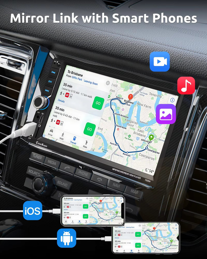 ESSGOO Universal Autoradio mit 7 Zoll IPS-Touchscreen, Wireless CarPlay, Android Auto, Bluetooth, USB-C und Lenkradsteuerung in Schwarz - Bild 4