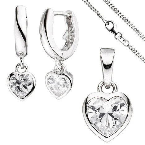 Colfem Schmuck-Set Kinder, Herz, 925 Silber, Zirkonia, Kette 42 cm, Ohrringe, Anhänger - Bild 1