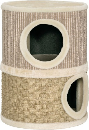 Aosom PawHut Kratztonne aus Sisal mit 2 Höhlen und Kratzmatte, Farbe Khaki und Kaffee, Höhe: 49 cm, Durchmesser: 35,5 cm
