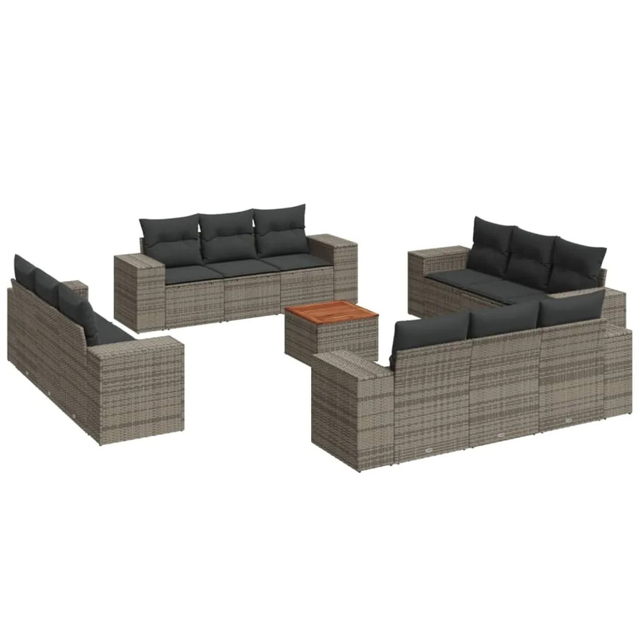 vidaXL 13-tlg Garten-Sofagarnitur aus Poly-Rattan und Akazienholz in Grau mit Kissen Modell 10 - Bild 2