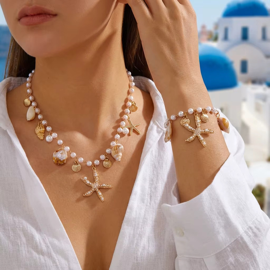 Rinhoo Schmuck-Set Halskette und Armband, Perle, Gold, Damen - Bild 2