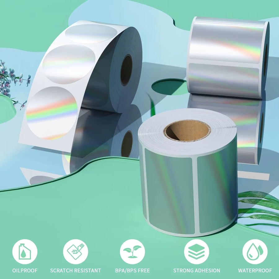 Phomemo Holographische Aufkleber in Silber und Gold Gradienten für Etikettendrucker 241BT 246S D520, Laser Papier für Logos und Barcodes - Bild 2