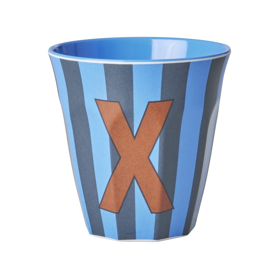 Rice Melamin Becher Buchstabe X mit Streifen in Blau, 250 ml - Bild 1