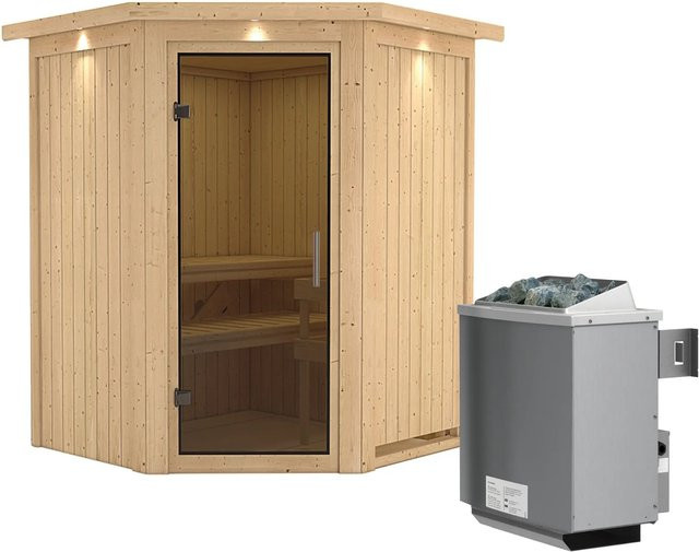 Karibu Sauna Lyra in Graphit mit 9 kW Ofen, integrierter Steuerung und Dachkranz, B/T/H: 165 x 165 x 165 cm - Bild 1