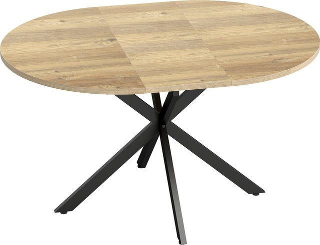 HOMCOM Esstisch ausziehbar in Natur Braun, runder/rechteckiger Küchentisch mit Stahlgestell für 4-6 Personen, B/T: 100 x 100 cm bis 135 x 100 cm - Bild 1