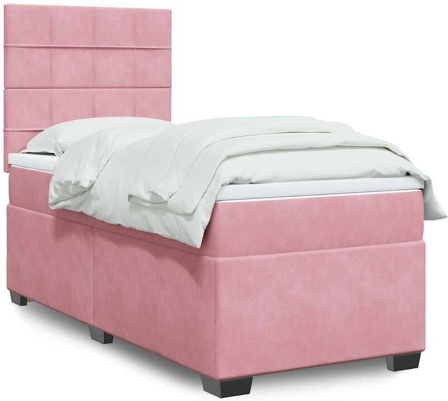 Vidaxl Boxspringbett mit Matratze in Rosa und Weiß aus Samt, B/T: 200 x 100 cm - Bild 1