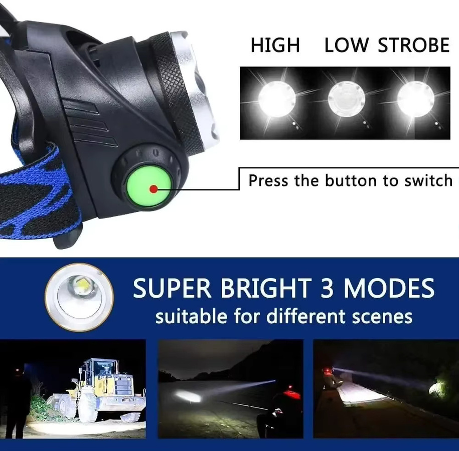 Heinast T6-LED-Stirnlampe in Schwarz mit Zoom-Funktion, 3 Modi und USB-Ladefunktion inklusive 2 x 18650-Akkus - Bild 2