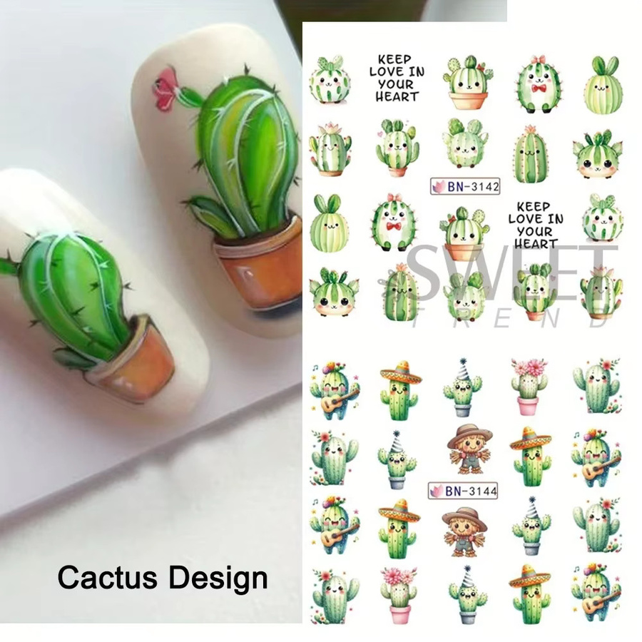 SWEET TREND Nail Art Wasseraufkleber, Grüner Kaktus, 12 Designs - Bild 3