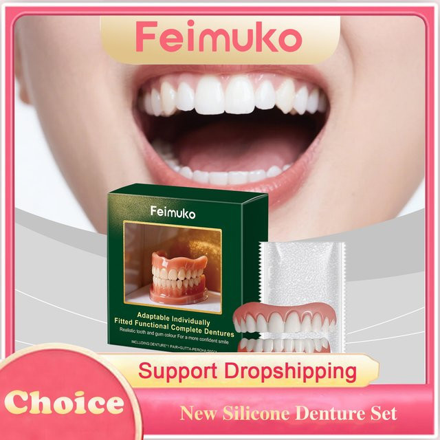 FEIMUKO Silikon-Prothesenset, abnehmbare Zahnveneers, Oberer und unterer Zahnersatz - Bild 1