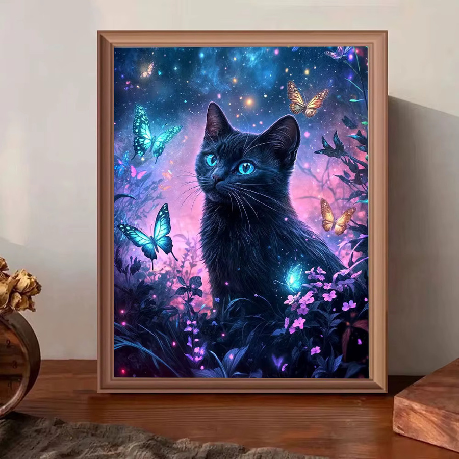 Huacan Diamantmalerei Katze und Schmetterling mit Blumen als dekoratives Mosaik-Gemälde in Mehrfarbig, Breite: 30,0 cm, Höhe: 20,0 cm - Bild 3