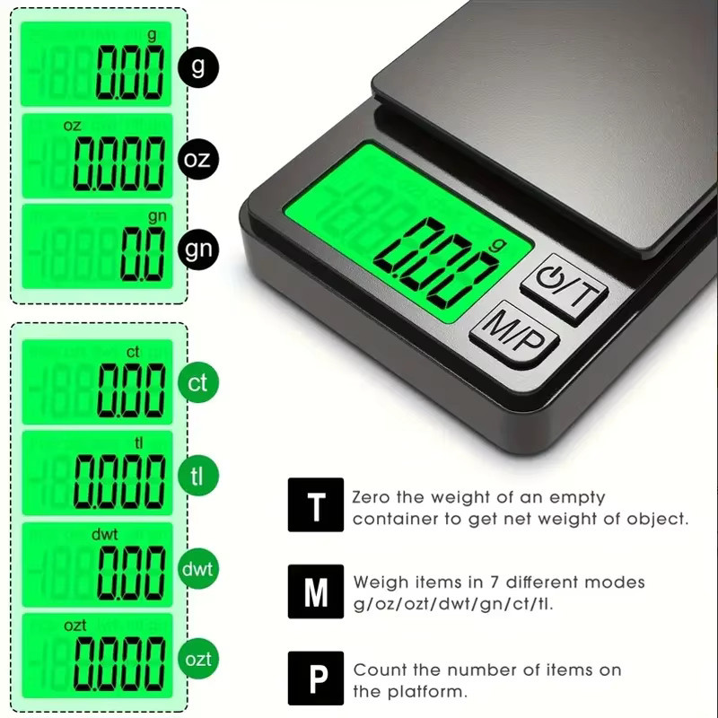NOCCLILI Digitale Präzisions-Taschenwaage in Schwarz mit LCD-Display, Tragbare Miniwaage für Lebensmittel und Schmuck bis 1000g mit 0,1g Genauigkeit - Bild 2