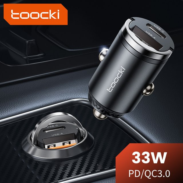 Toocki 33 W Mini Auto Ladegerät mit PD und QC 3.0 Schnellladung, USB Typ C mit Pull Ring, Schwarz, kompatibel mit iPhone 15, Xiaomi, Samsung S24 und PPS-Unterstützung - Bild 1
