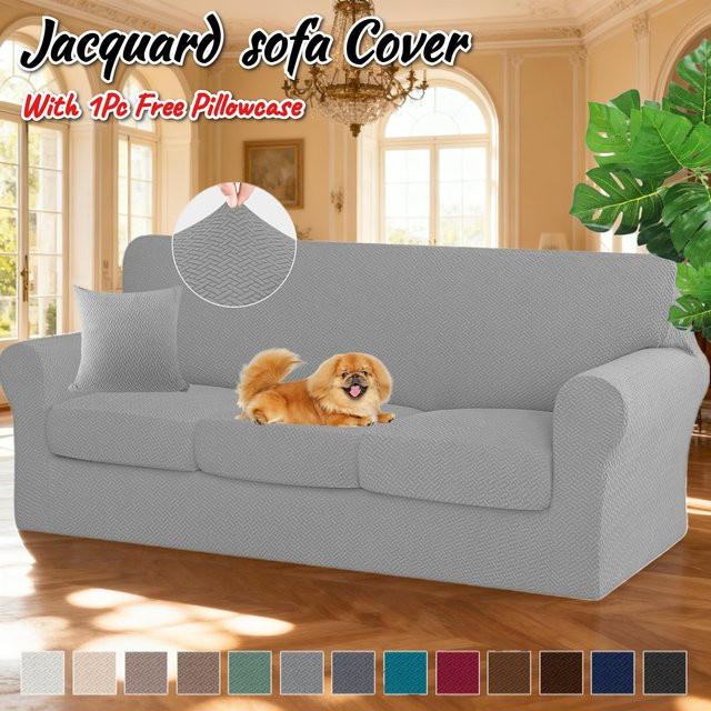 Elastischer Jacquard-Spandex-Couchbezug mit Kissenbezug für dein Sofa, verdickter Stretch-Möbelschutz in Braun oder Grau - Bild 1