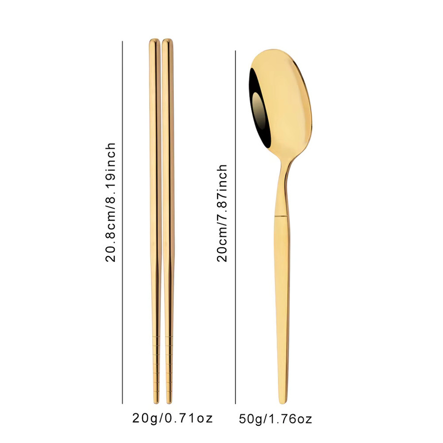 Uniturcky Koreanisches Besteckset aus Edelstahl in Weiß und Gold, 8-teiliges Set mit Löffeln und Stäbchen für 4 Personen - Bild 2