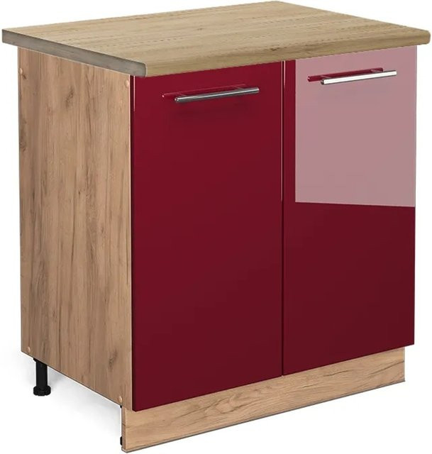 Vicco Spülenunterschrank Fame-Line Bordeaux Hochglanz in Goldkraft Eiche, B/T/H: 80 x 60 x 82 cm - Bild 1