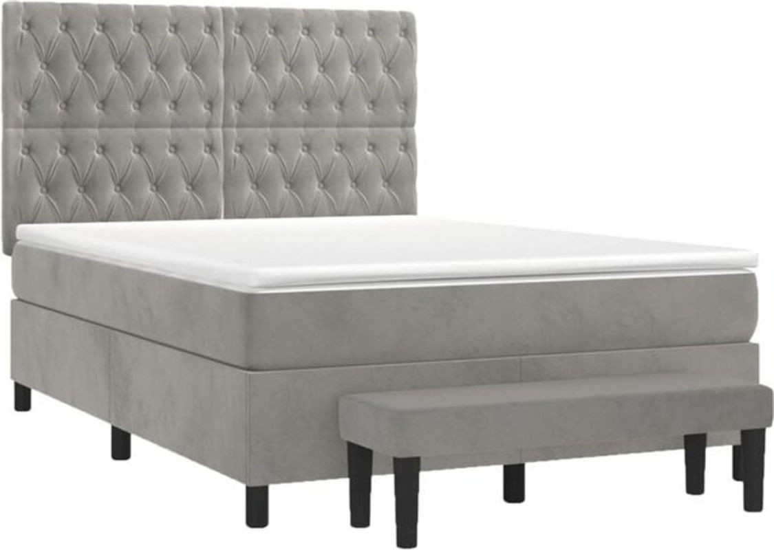 Vidaxl Boxspringbett mit Matratze aus Samt in Grau B/T/H: 140 x 190 cm - Bild 1