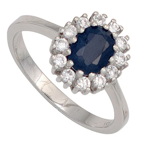 Colfem Ring 925 Sterling Silber, rhodiniert, Saphir blau, Zirkonia, Damen, Größe 60 - Bild 1