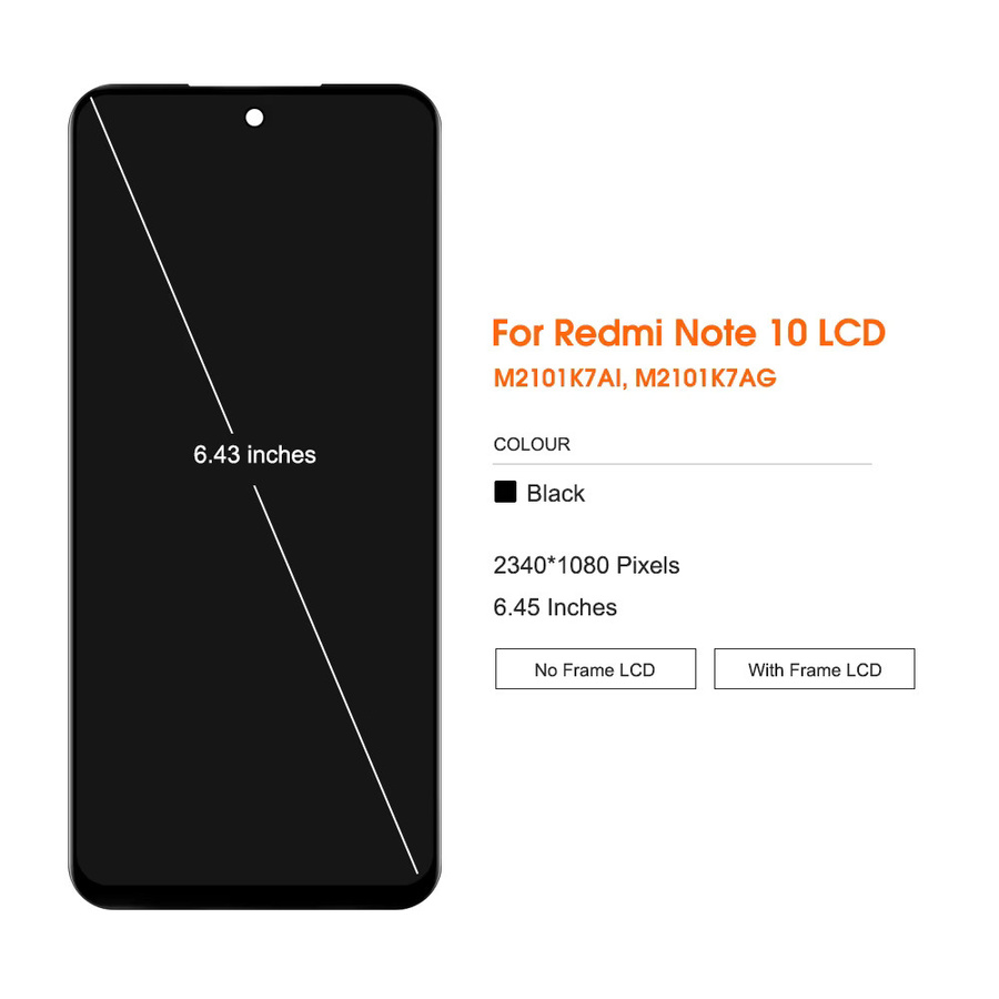 Xiaomi Redmi Note 10 4G LCD Display Touchscreen mit Rahmen in Schwarz, 6.43 Zoll - Bild 2