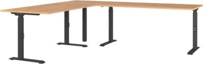 Eckschreibtisch Agenda Home, mechanisch höhenverstellbar, Grandson-Eiche/Schwarz, B: 240 cm, T: 220 cm, H: 68-91 cm - Bild 1
