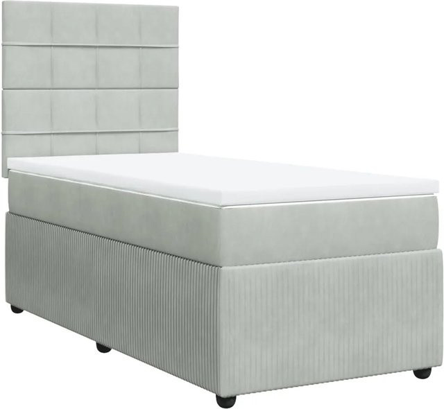 vidaXL Boxspringbett mit Matratze in Hellgrau aus Samt, Hybrid-Bett mit Taschenfederkern, B/T: 80 x 200 cm - Bild 1