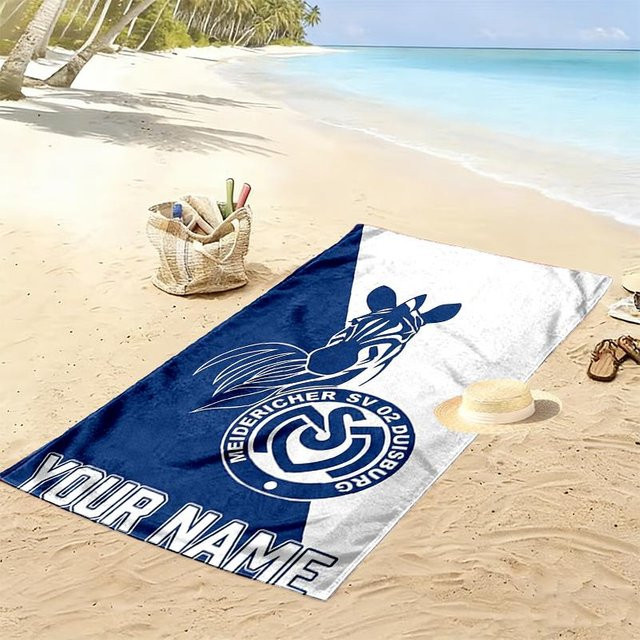 Personalisierbares Strandtuch MSV Duisburg mit Druck, weiches und schnelltrocknendes Handtuch für Strand und Camping, Blau, B: 80 cm, L: 160 cm - Bild 1