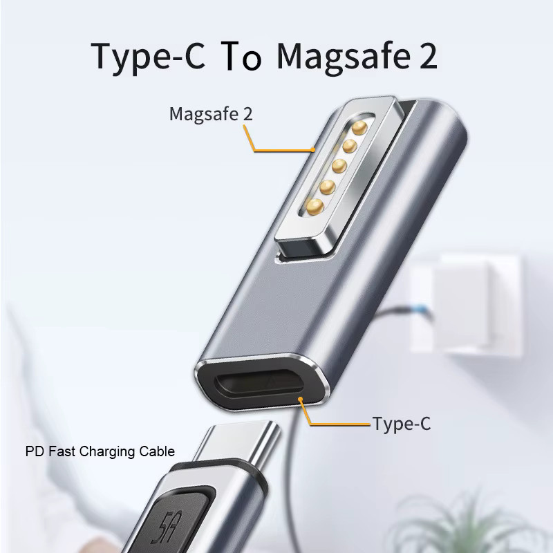 RGEEK USB Typ C Magnetischer PD-Adapter für MagSafe 1 und MagSafe 2, 5A Schnelllade-Konverter für MacBook Pro Max, Farbe: Silber - Bild 2