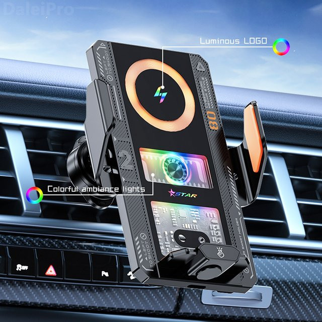 Auto Smart Sensing Automatische Spannhalterung mit 15W/66W Schnellladefunktion für Samsung, iPhone und Xiaomi in Schwarz - Bild 1