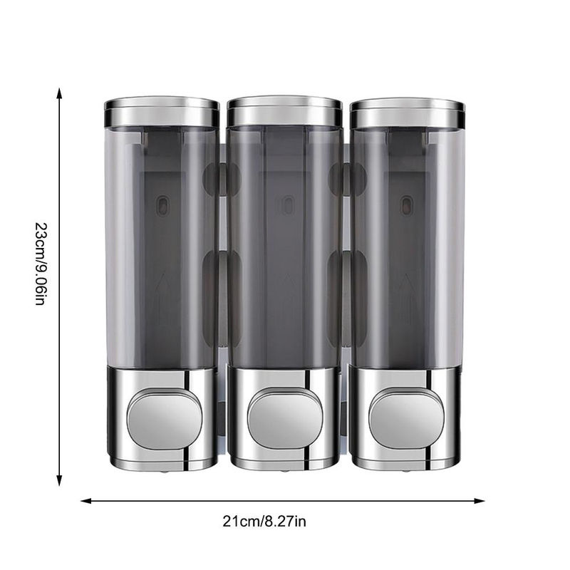 Dusch-Shampoo-Spender in Grau mit 3 Kammern für die Wandmontage, bohrfreie Duschpumpe, 3 x 300 ml - Bild 7