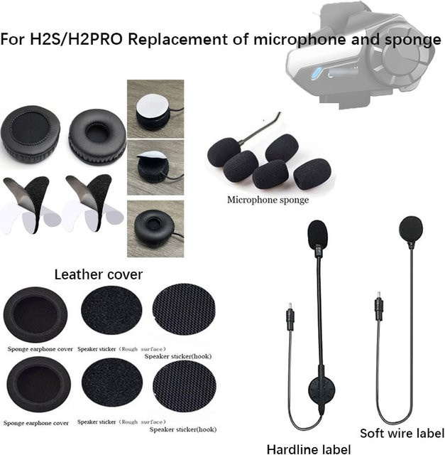 Moman Motorrad Intercom H2S und H2PRO Zubehör Set mit Mikrofon, Schwammbezug und Lederbezug in Schwarz - Bild 1