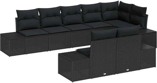 vidaXL Garten-Sofa-Set 8-teilig in Schwarz aus Poly Rattan mit wetterfesten Kissen und Stahlgestell - Bild 1