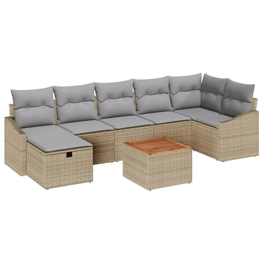 vidaXL Garten-Sofa-Set aus Poly-Rattan in Beige, 8-teiliges L-Shape Lounge-Set mit Kissen, Ottoman und Couchtisch inklusive Kissen-Stauraum - Bild 2