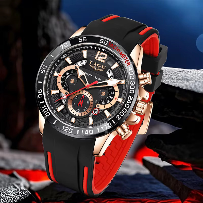 LIGE Armbanduhr Quarz, Silikon, Blau, Herren - Bild 5