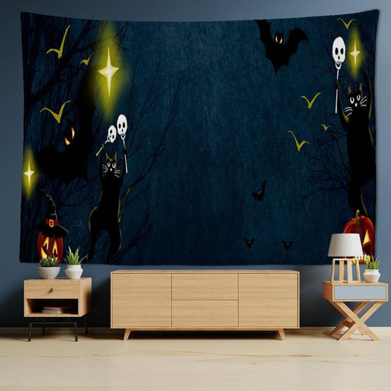 Super Six Halloween Wandbehang mit Hexen- und Totenkopf-Motiv im Bohemian Stil, mehrfarbig, Breite: 95 cm, Höhe: 70 cm - Bild 1