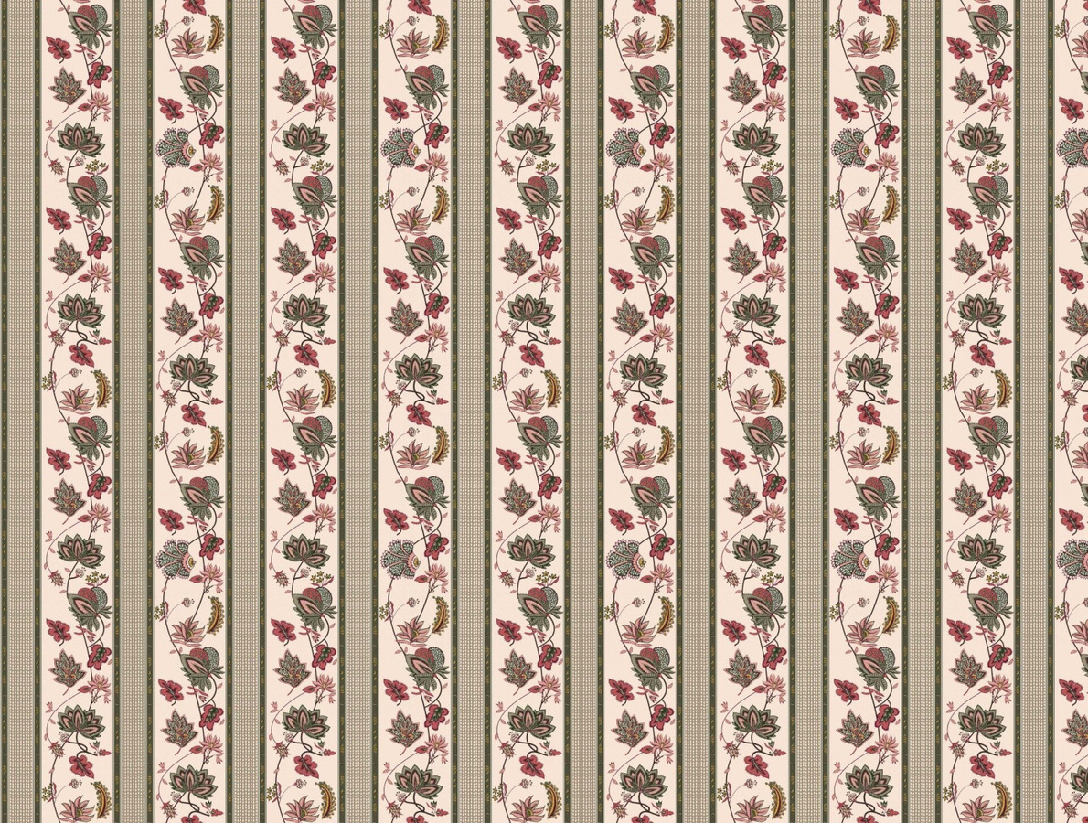 Quenin Tapete Aglaé Printemps in Grün, Rot und Multicolour im Art Nouveau Stil aus Vlies - Bild 1