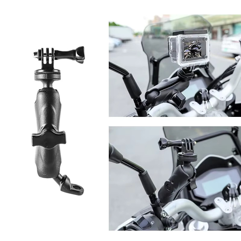EXSKOF Lenkerhalterung für Motorrad und Fahrrad zur Befestigung von GoPro, Insta360, AKASO, SJCAM und DJI Osmo Action Kameras, Farbe: Schwarz - Bild 3