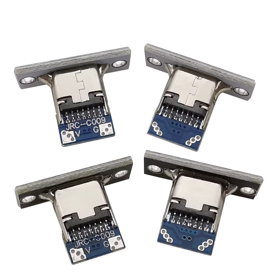 USB Typ-C Anschluss USB 3.1 Buchse mit Befestigungsplatte und Lötanschluss in Silber - Bild 2