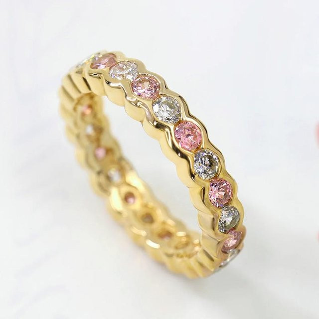 YIRAN Jewelry Versprechungsringe, Kupfer, Goldfarbe, Zirkonia, Damen - Bild 1