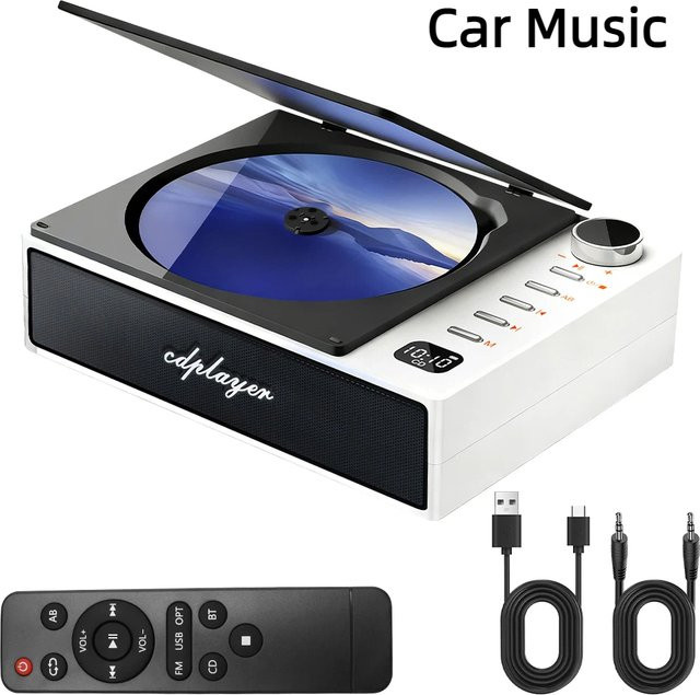 AINYSZIN Tragbarer Auto CD-Player mit FM-Radio und Wireless Lautsprecher in Weiß - Bild 1
