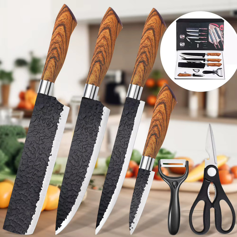 DFITO 6-teiliges Edelstahl-Küchenmesser-Set mit Antihaftbeschichtung, Schere und Schäler in Schwarz - Bild 2
