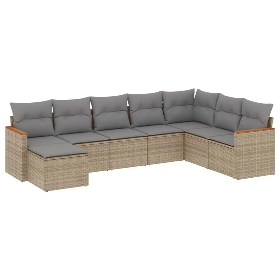 vidaXL 8-teilige Garten-Sofagarnitur in L-Form aus Poly-Rattan und Akazienholz mit Kissen in Beige - Bild 2