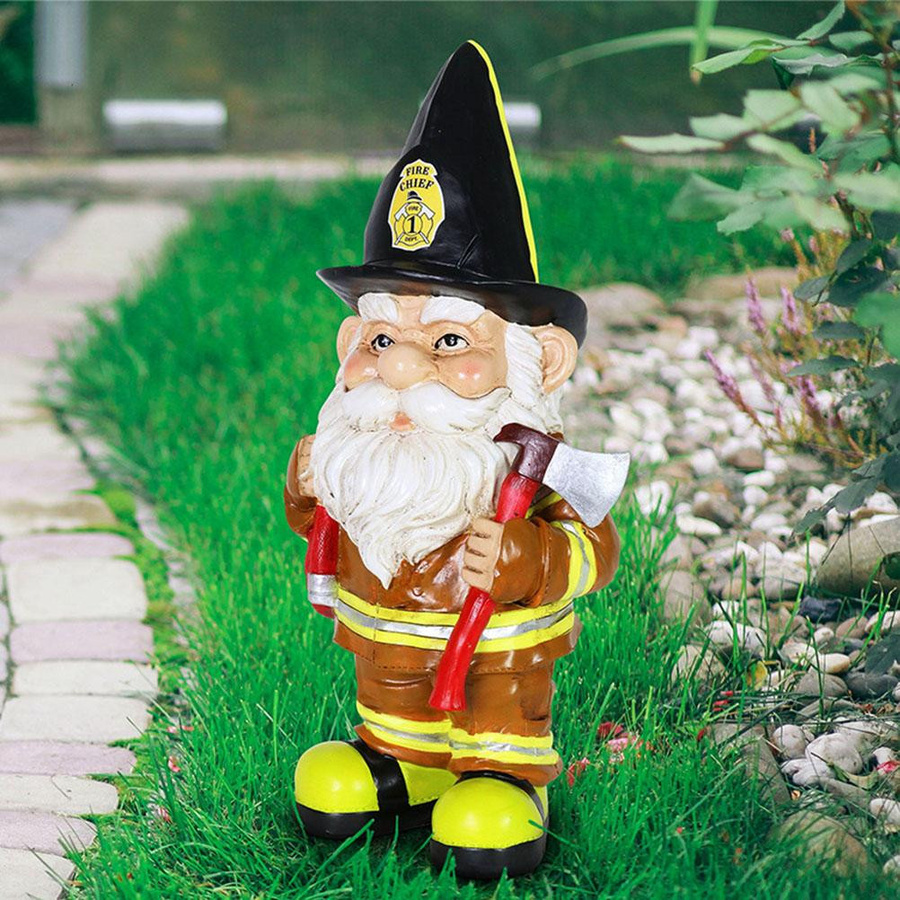 Fishine Gartenskulptur Zwerg als alter Feuerwehrmann in Schwarz und Multicolour aus Harz - Bild 2