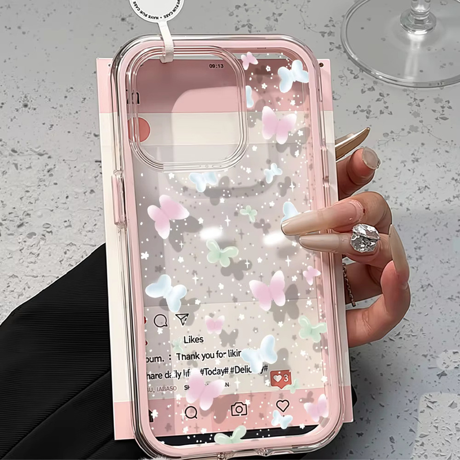 Caynes Handyhülle mit bunten Schmetterlingen aus transparentem TPU für iPhone 11 bis iPhone 17 Pro Max, stoßfeste Silikon-Schutzhülle, Multicolor und Transparent - Bild 2